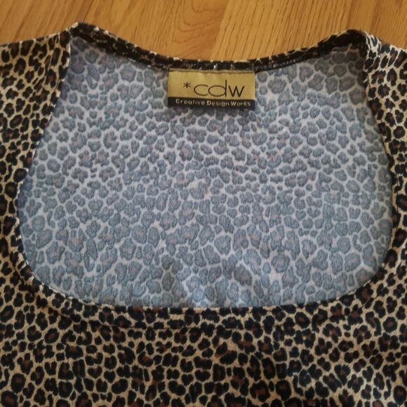 Vintage Mob Wife 90's Y2K Square Neckline 3/4 inch sleeves Leopard Print Sz S - Picture 4 of 9